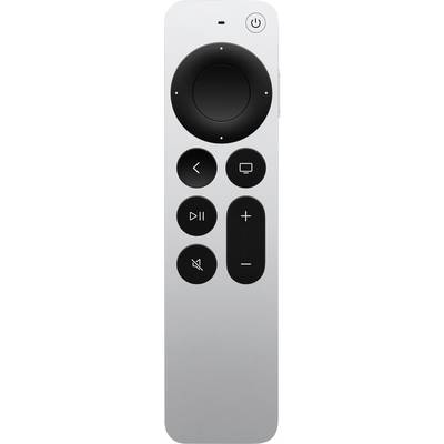 Télécommande grise avec des boutons noirs, comprenant une croix directionnelle, un réglage du volume, et des touches de lecture et de pause.
