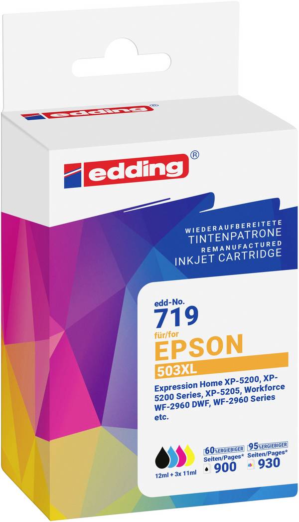 Edding Encre remplace Epson 503XL Multipack 4 compatible pack bundle noir, cyan, magenta, jaune EDD-719 18-719