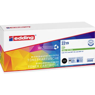 Emballage d'une cartouche de toner edding pour imprimante HP, modèle 2219, noir, avec divers certificats et spécifications de performance.