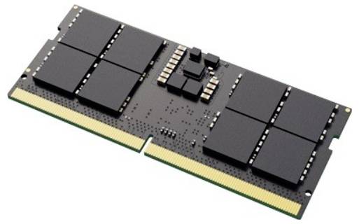 Module RAM avec des puces noires et des contacts sur un côté. Il est utilisé dans les ordinateurs pour stocker temporairement des données.
