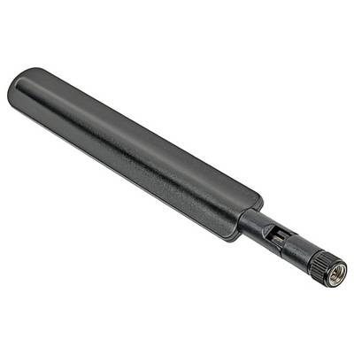 Antenne noire, allongée, avec une connexion étroite en bas, adaptée aux appareils radio ou aux routeurs.