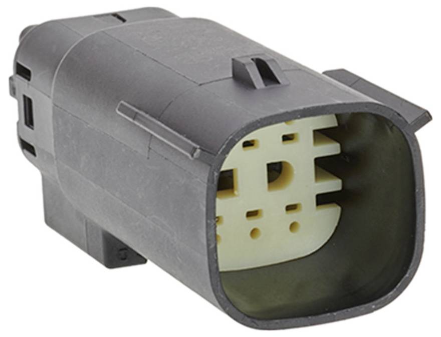Un connecteur électrique noir à broches multiples, utilisé pour relier des faisceaux de câbles dans les véhicules ou les appareils.