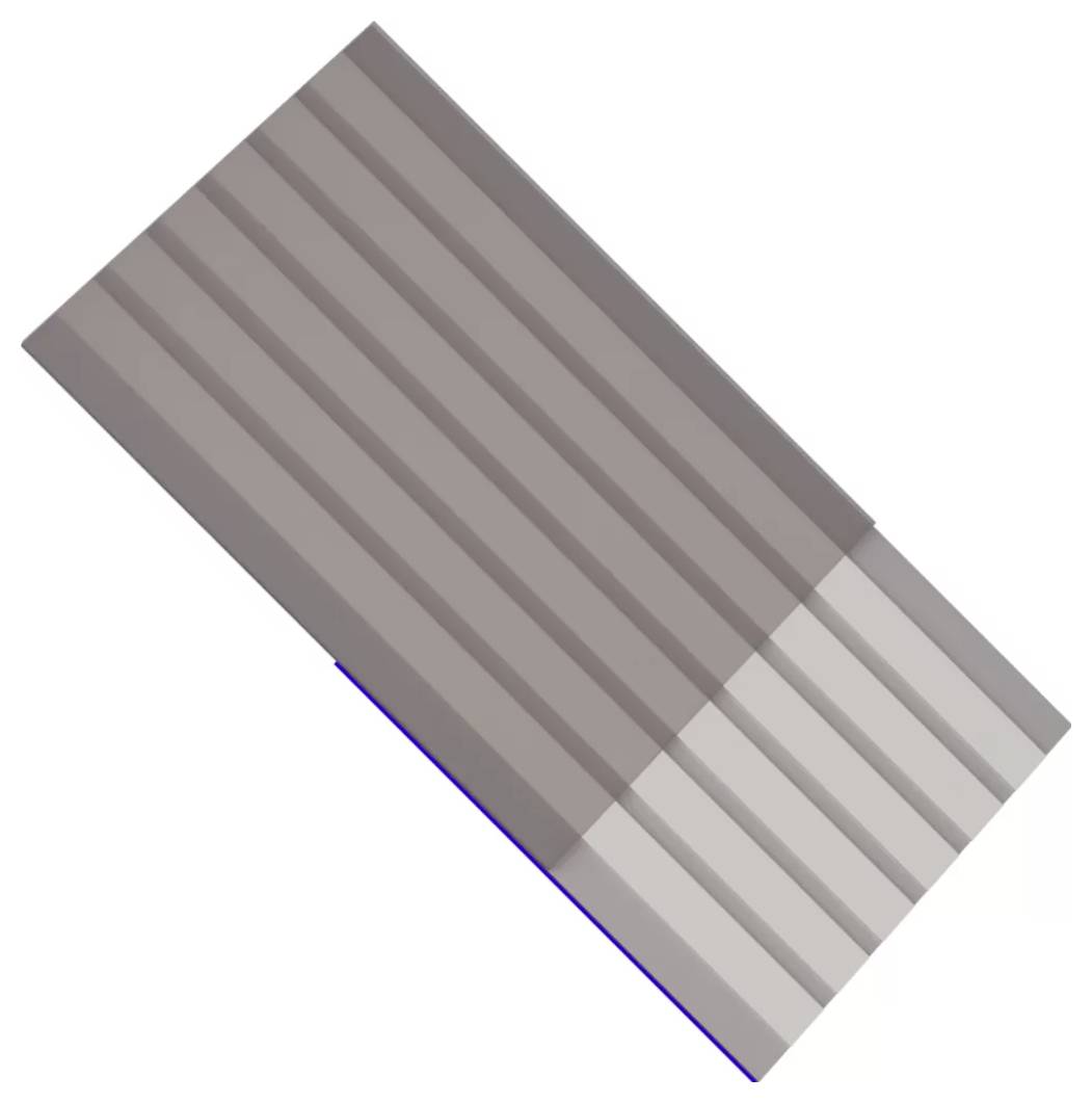 Objet rectangulaire brun et gris clair nervuré en diagonale, comme une planche texturée ou un tapis, sur fond blanc.