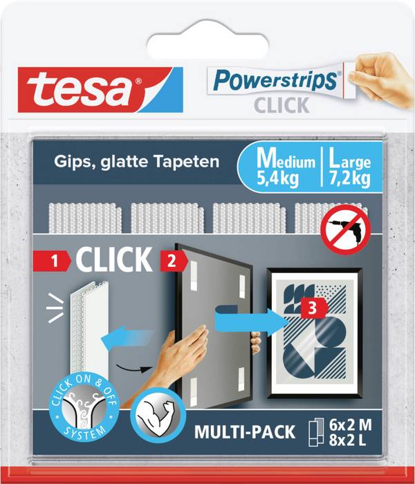 tesa Powerstrips CLICK 6 x 2 Medium, 8 x 2 large   Contenu: 14 paire(s)