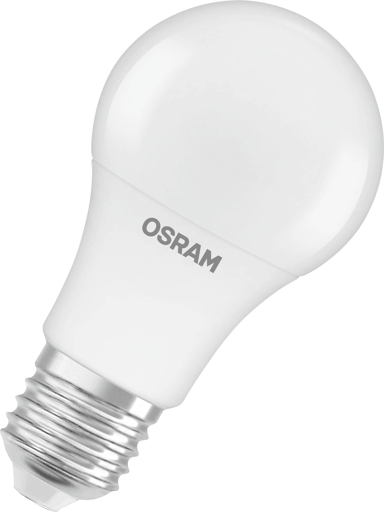 Une ampoule LED blanche portant l'inscription 'OSRAM'. Adaptée aux solutions d'économie d'énergie domestiques.
