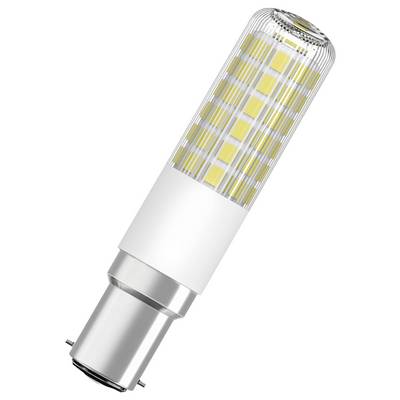 Une ampoule LED avec un boîtier cylindrique transparent, montrant plusieurs diodes électroluminescentes, adaptée à une douille à baïonnette.