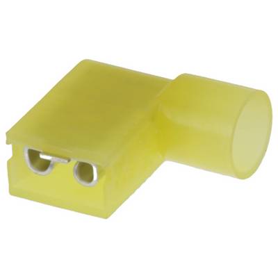 Embout de connecteur de câble isolé jaune, de forme rectangulaire avec une connexion cylindrique, en plastique.