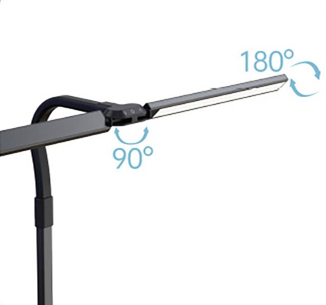 Lampe de bureau LED avec articulation flexible ; le bras peut pivoter de 90 degrés, la tête de lampe peut tourner de 180 degrés.