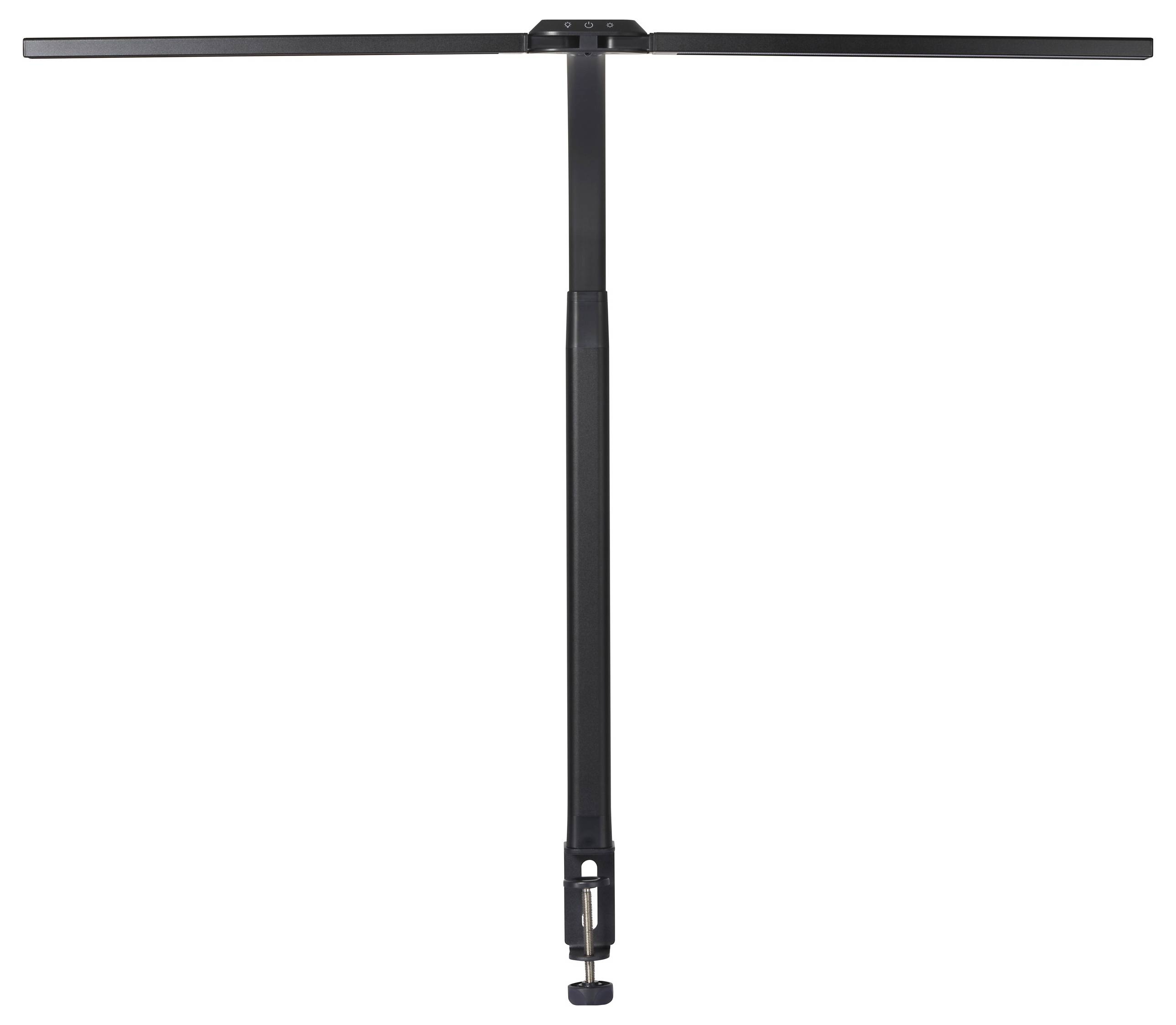 Un support de microphone de type T noir avec des bras télescopiques, adapté aux microphones de studio, sur fond blanc.