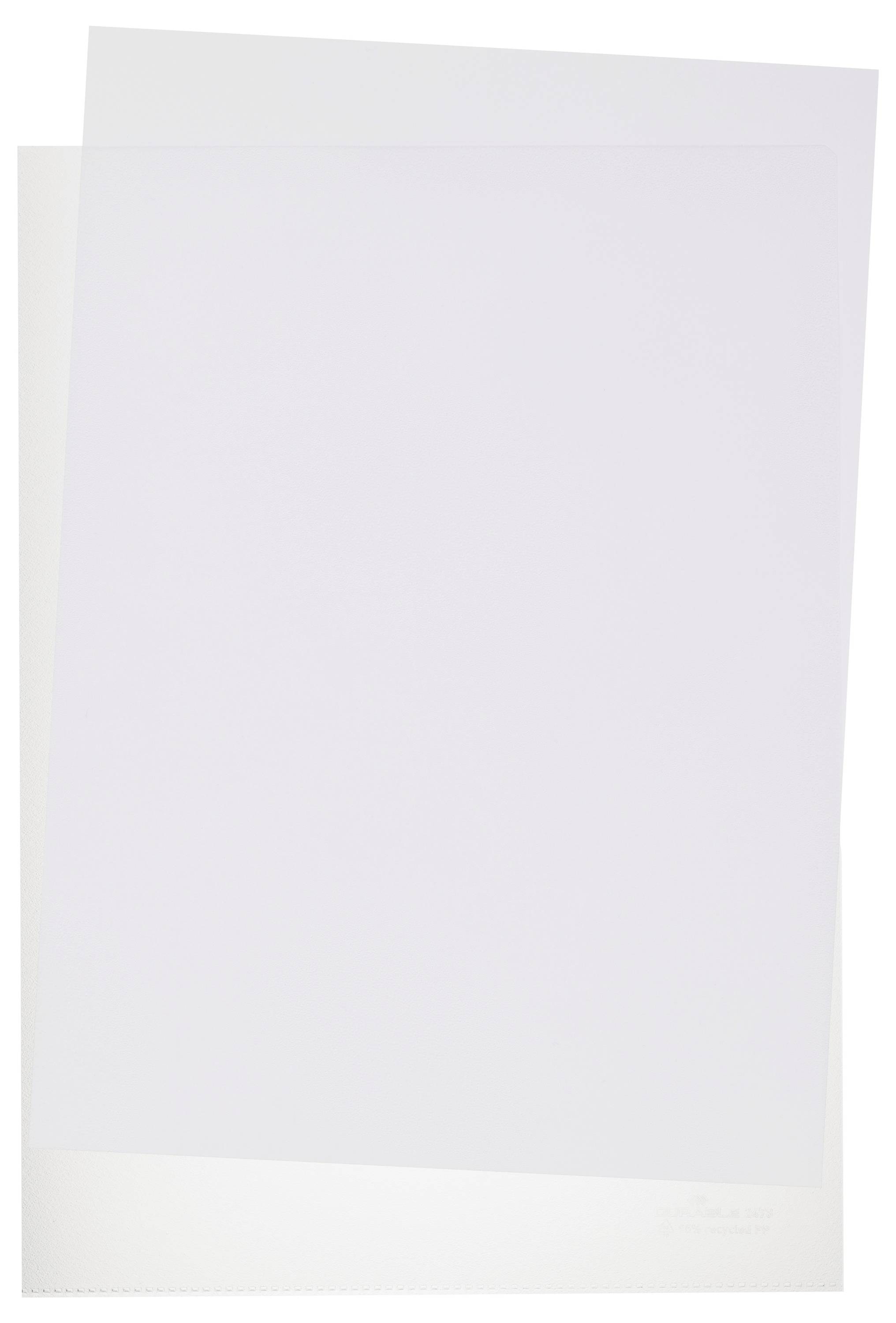 Deux feuilles blanches superposées sur un fond blanc.