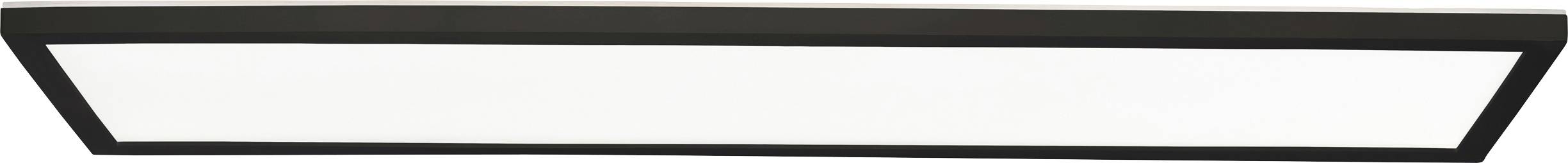 Plafonnier LED rectangulaire au cadre noir, qui éclaire uniformément l'environnement.
