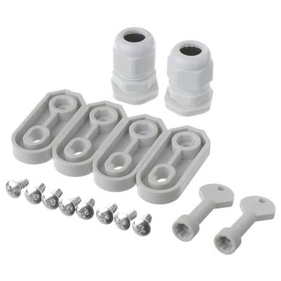 Kit de montage avec presse-étoupes, joints, vis et clés pour l'installation d'appareils électriques.