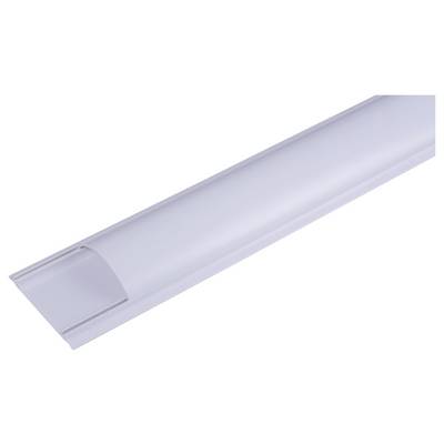 Un goulotte de câbles en plastique blanc avec un couvercle arrondi, destinée à regrouper et guider proprement et en toute sécurité les câbles le long des murs.