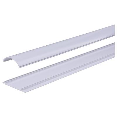 Deux goulottes de câbles blanches, l'une arrondie et l'autre plate, pour une organisation ordonnée des câbles.