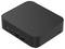 Mini-PC noir aux coins arrondis, sa façade avant présentant deux ports USB, une connexion HDMI et un interrupteur d'alimentation.
