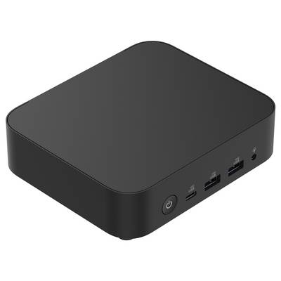 Un dock noir rectangulaire pour ordinateur avec plusieurs ports sur la façade et un bouton marche/arrêt situé à gauche.