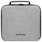 Un sac gris Medisana avec fermeture éclair et poignée de transport, adapté pour le transport d'appareils médicaux ou d'accessoires.