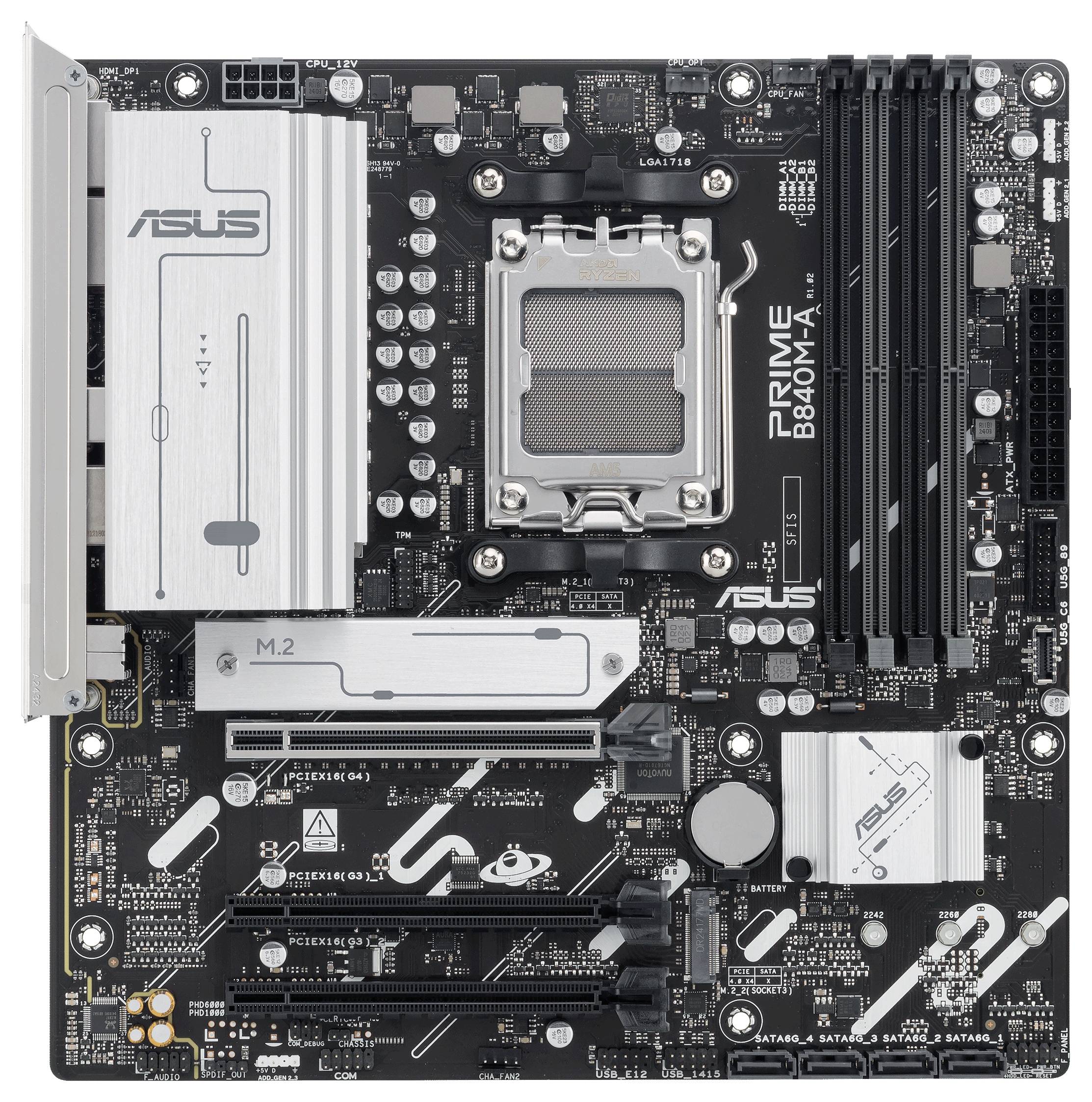 Carte mère ASUS Prime B760M-A avec emplacements M.2, slots RAM et interfaces PCIe ; compatible avec les processeurs Intel LGA 1700.