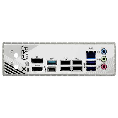 Arrière d'une carte mère avec des connecteurs : LAN 2,5G, ports USB, HDMI, DisplayPort et jacks audio. Marquage « Pro Series ».
