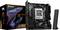 Carte mère B650I AORUS PRO et son emballage, compatible avec les processeurs AMD Ryzen. Présente les détails de la carte mère et sa compatibilité.