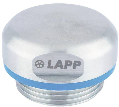 Presse-étoupe en aluminium avec joint d'étanchéité bleu et logo 'Lapp', adapté aux applications industrielles.
