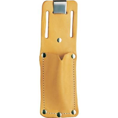 Un étui en cuir marron avec une pince métallique, adapté pour être fixé à une ceinture.