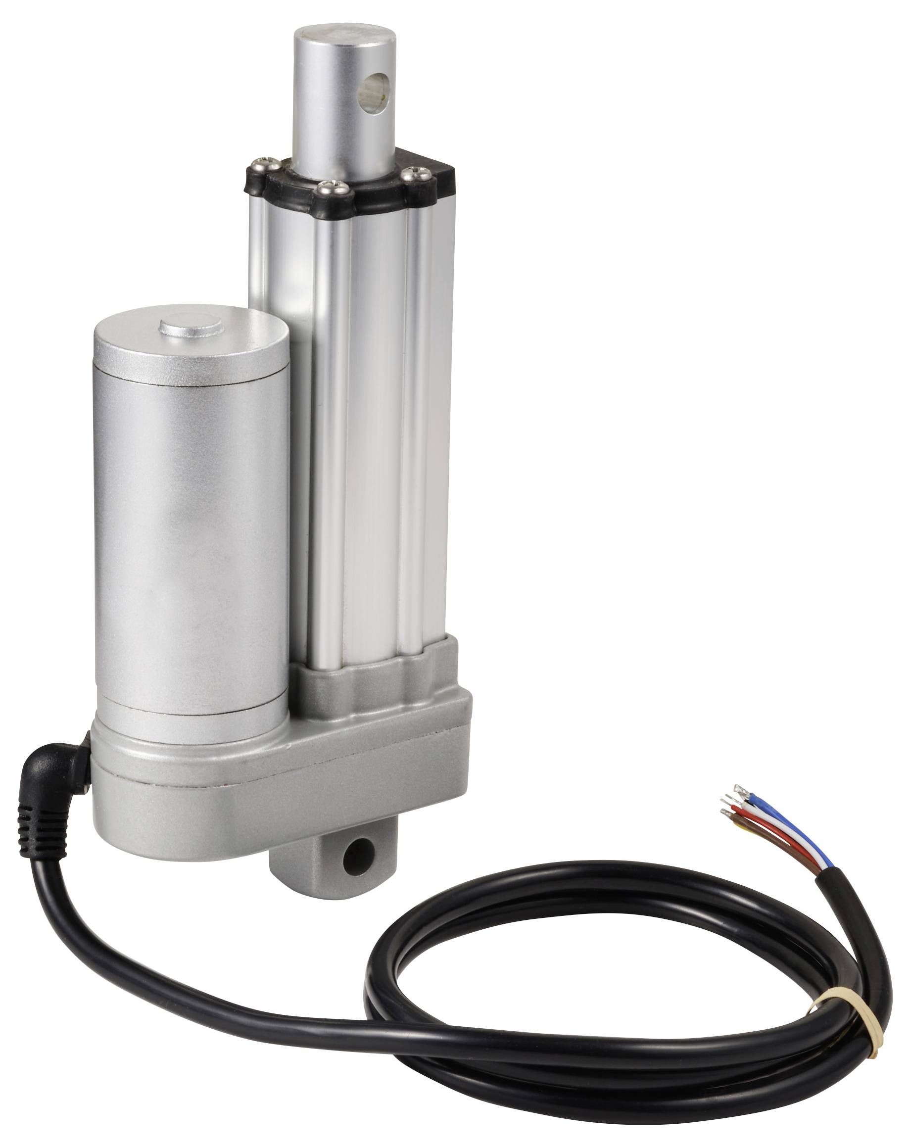 Actuateur électrique à boîtier cylindrique et câble raccordé, utilisé pour le contrôle précis des mouvements de machines.