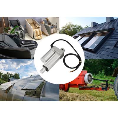 Actionneurs linéaires électriques dans diverses applications : chaises de massage, fenêtres de toit, machines agricoles, ventilation de serre.