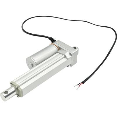 Actionneur linéaire électrique avec tige extensible et câble d'alimentation attaché, présenté sur un fond blanc.