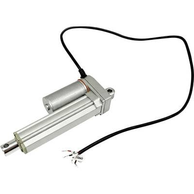 Actionneur linéaire électrique avec câble attaché et connecteur sur fond blanc.