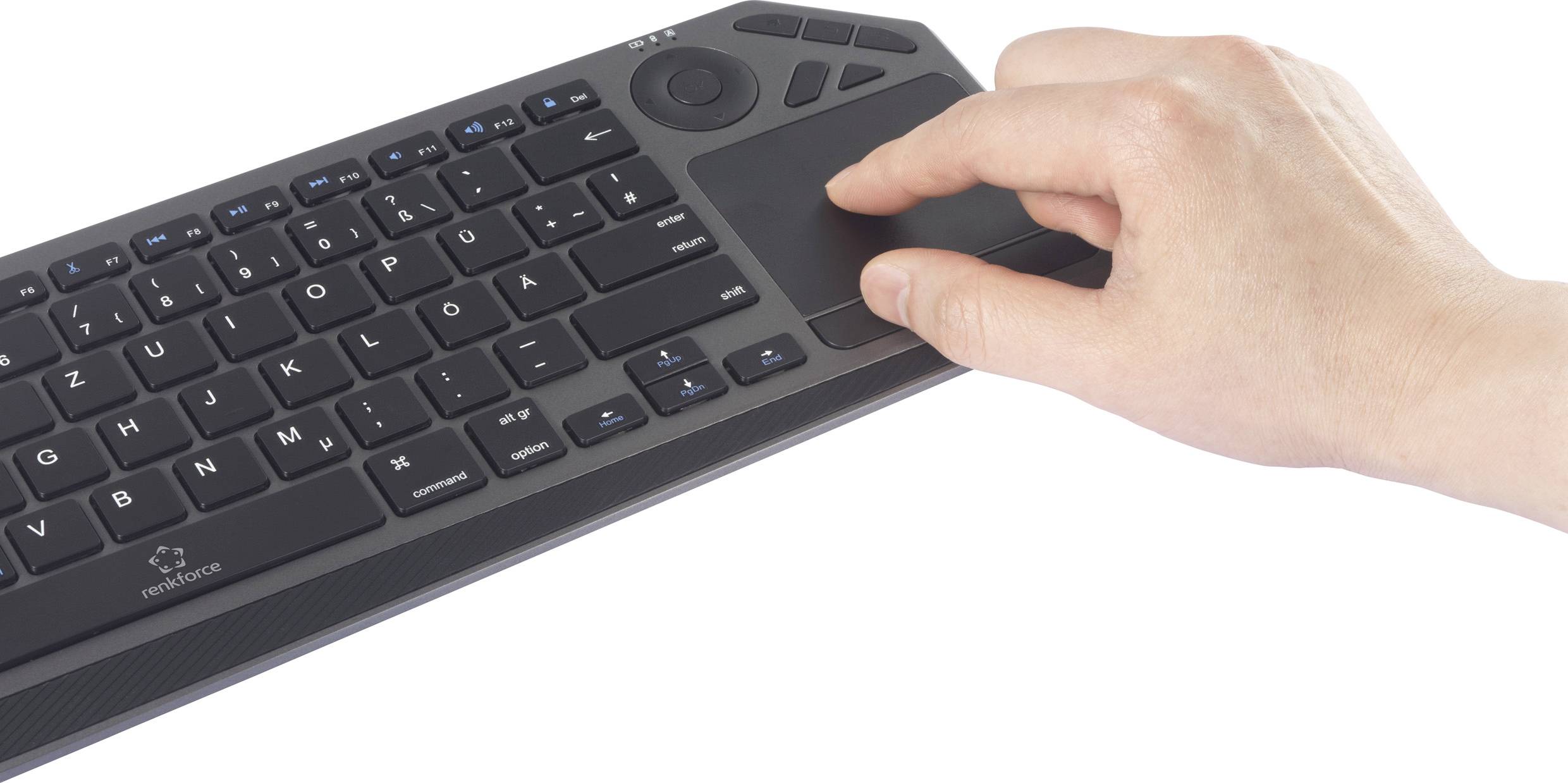 Renkforce RF-WLBTKB-300 Bluetooth, radio Clavier allemand, QWERTZ noir pavé tactile intégré, rechargeable, fonction Mult-8