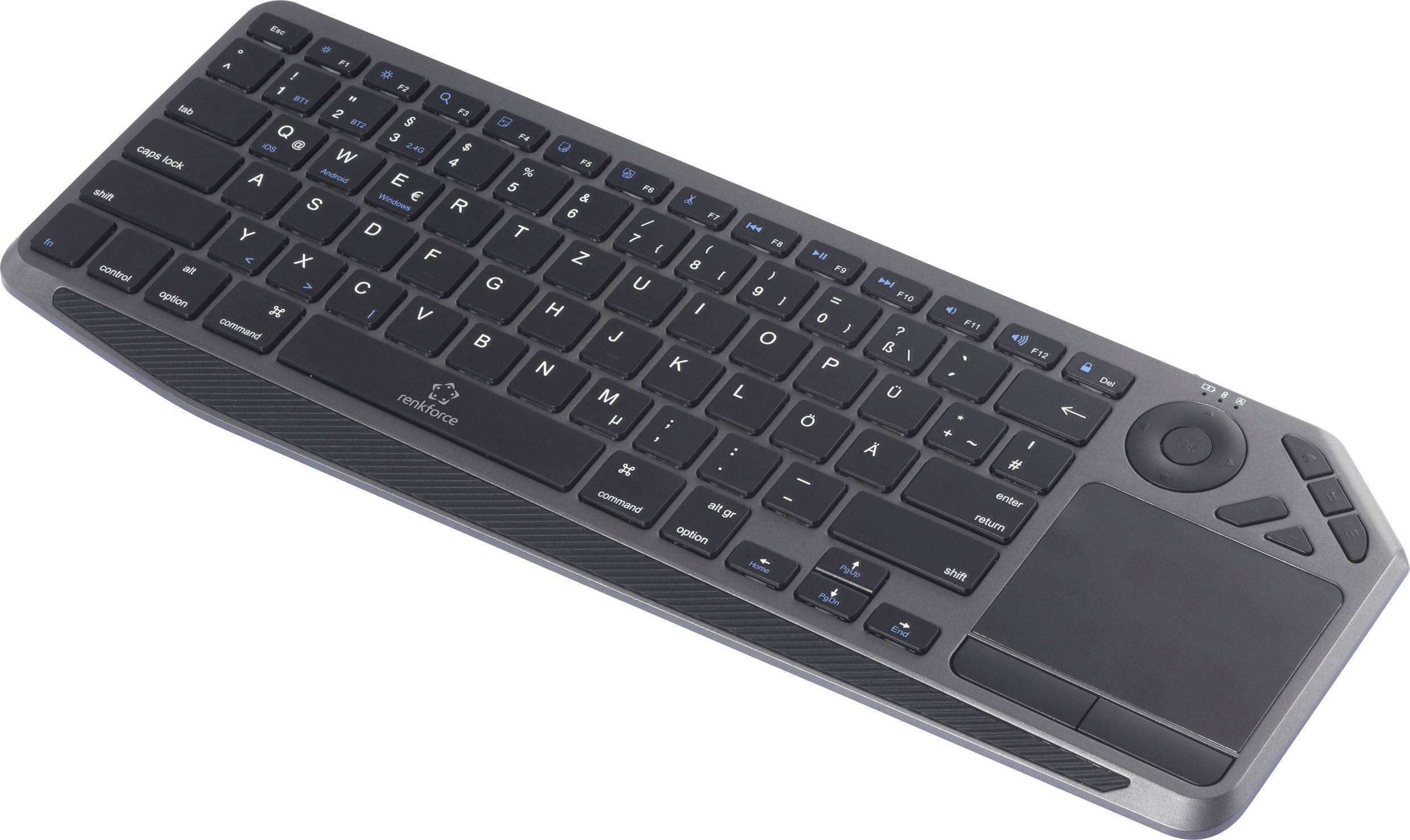 Renkforce RF-WLBTKB-300 Bluetooth, radio Clavier allemand, QWERTZ noir pavé tactile intégré, rechargeable, fonction Mult-0