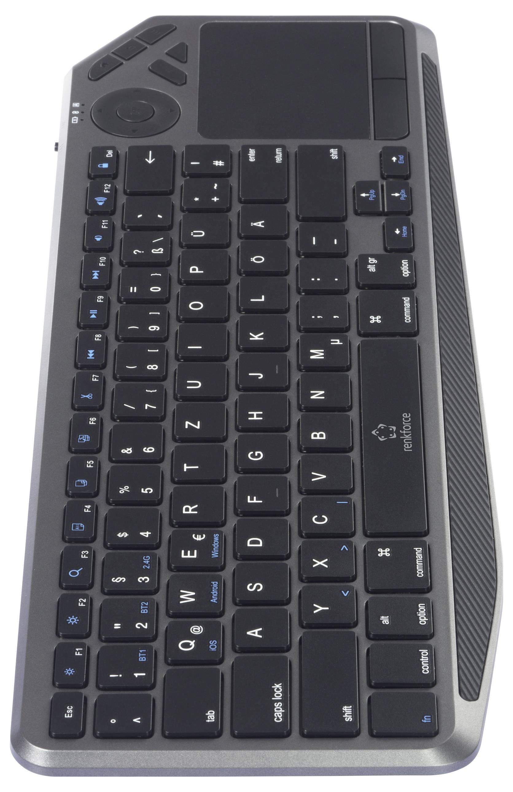 Renkforce RF-WLBTKB-300 Bluetooth, radio Clavier allemand, QWERTZ noir pavé tactile intégré, rechargeable, fonction Mult-3