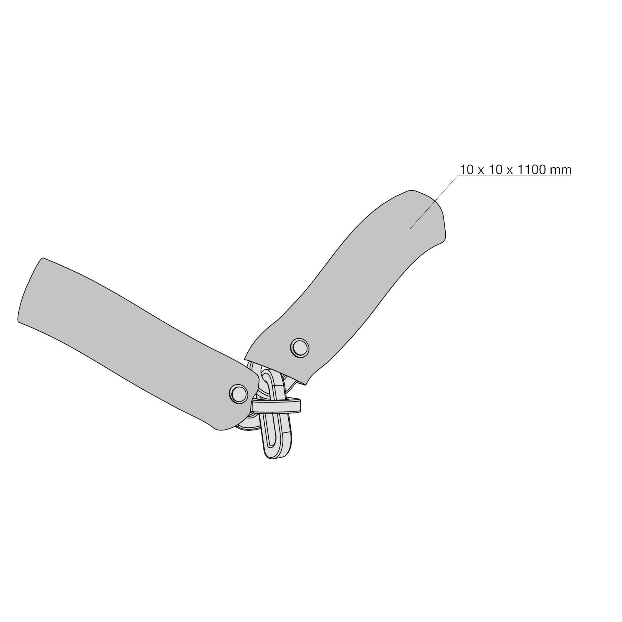 Illustration d'un câble-antivol avec les dimensions 10 x 10 x 1100 mm. Le cadenas montre deux extrémités connectées avec un mécanisme de verrouillage.