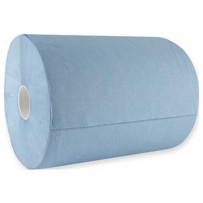 Rouleau de papier essuie-mains bleu grand format pour applications industrielles ou commerciales, vue de côté.