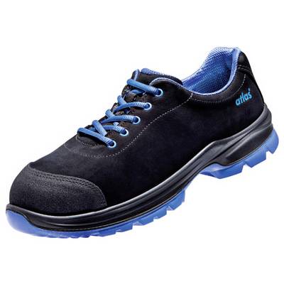 Chaussure de sécurité noire avec laçage et semelle bleus ; design robuste pour applications industrielles.