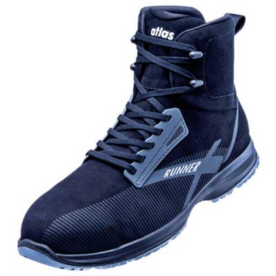 Une chaussure de sport noire montante jusqu'à la cheville avec l'inscription 'RUNNER' sur le côté et des détails bleus.