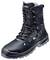 Chaussure de travail noire à lacets ; semelle renforcée et embout de protection, convenant aux environnements industriels. Nom de marque 'atlas' sur le côté.