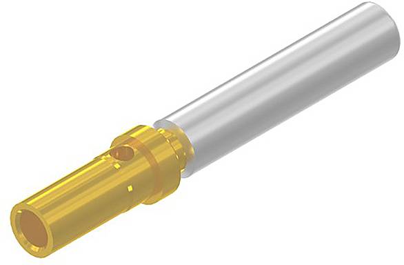Connecteur métallique composé d'une partie jaune et d'une partie argentée, montrant un composant pour connexion électrique.