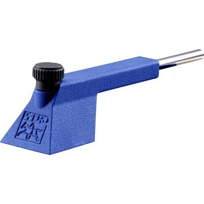 Pince à étrier bleue avec bouton rotatif rond et base rectangulaire.