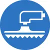 Symbole d'un appareil de nettoyage de sol sur un fond bleu, indiquant que l'appareil est adapté au nettoyage des sols.