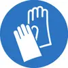 Deux gants de protection blancs sur un fond bleu, symbolisant la nécessité de porter des gants de protection dans cette zone.