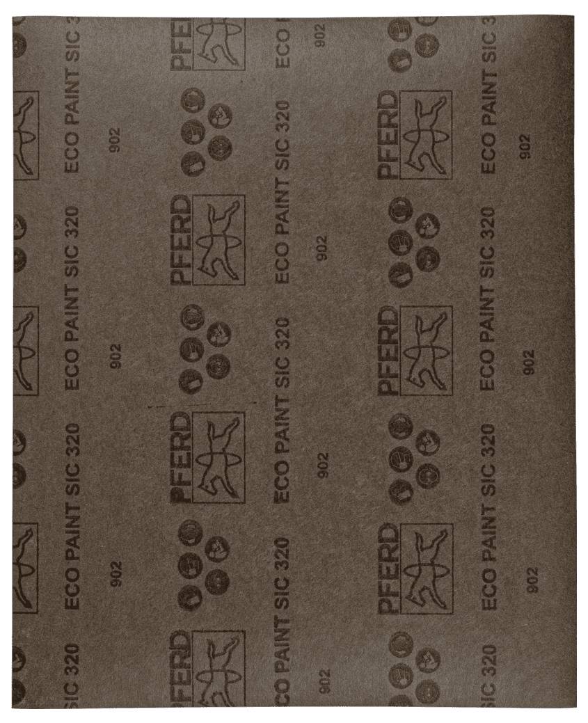 Un papier de verre rectangulaire portant l'inscription 'Cheval' et 'Eco Paint SIC 320'.