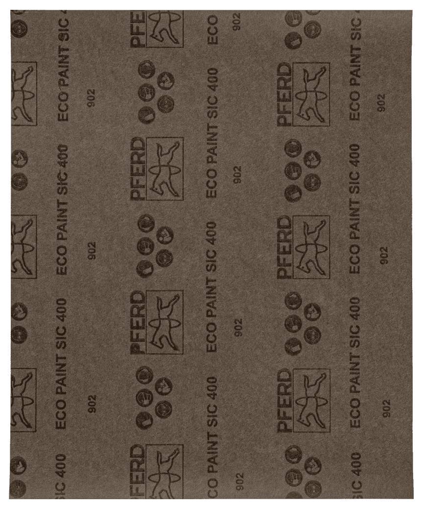 Un morceau rectangulaire de papier de verre fin portant l'inscription 'Cheval', 'Eco Paint SIC 400', répété en rangées diagonales.