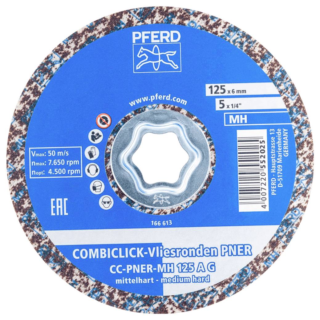 Disque abrasif 'COMBICLICK-Vliesronden' pour travaux de polissage, diamètre 125 mm, mi-dur. Fabricant : PFERD.