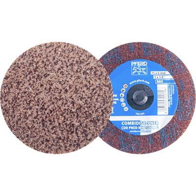 Disque abrasif PFERD, modèle COMBIDISC PNER, avec taille de grain et spécifications du produit sur l'étiquette bleue à l'arrière.