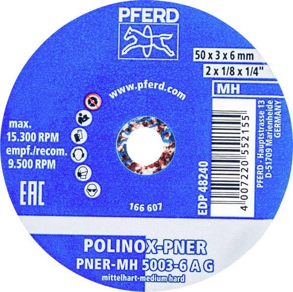 PFERD TOOLS 47700208 Roue PFERD Polinox PNER Ø 50x3 mm Ø alésage 6 mm moyennement dure A grossier pour finition  50 mm  10 pc(s)