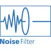 Symbole bleu d'un filtre avec une forme d'onde d'oscilloscope indiquant 'Noise Filter', symbolisant la réduction du bruit dans les systèmes audio.