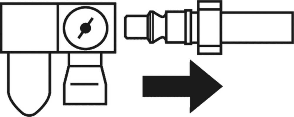 Illustration technique d'un régulateur de pression avec une flèche indiquant le sens d'écoulement.