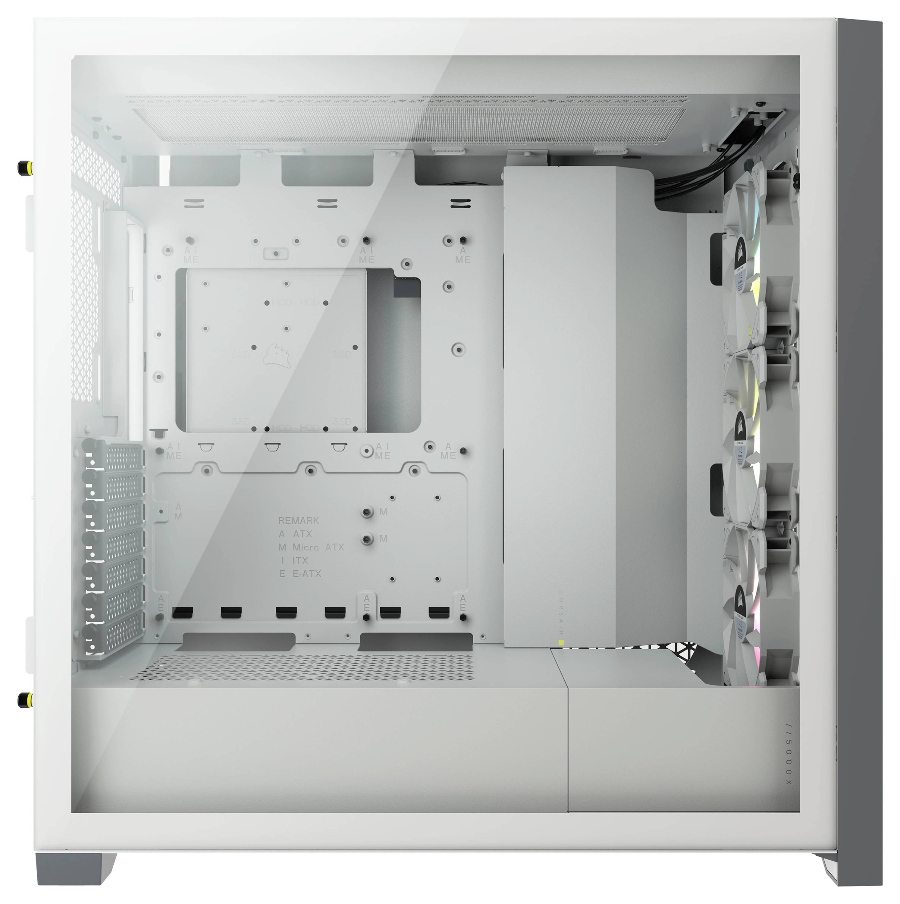 Corsair iCUE 5000X RGB, Midi Tower, PC, Blanc, ATX, EATX, ITX, micro ATX, Mini-ITX, Plastique, Acier, Verre trempé, Gami-3